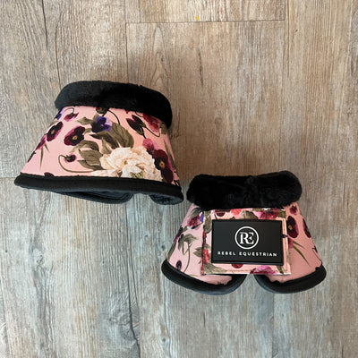 pink floral bell boots black faux fur trim rebel equestrian