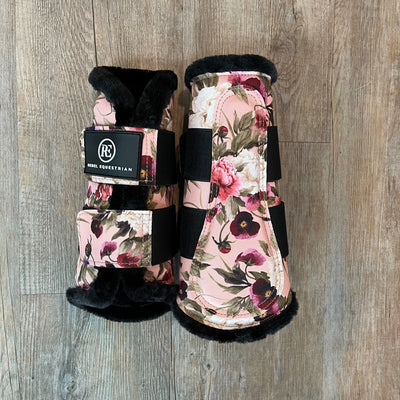 pink floral brushing boots dressage boots - rebel equestrian