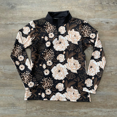 rebel equestrian floral base layer half zip long sleeve shirt 