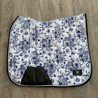 rebele equestrian blue rose dressage saddle pad blue rose white background