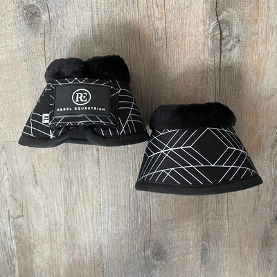 rebel equestrian black white bell boots overreach boots 