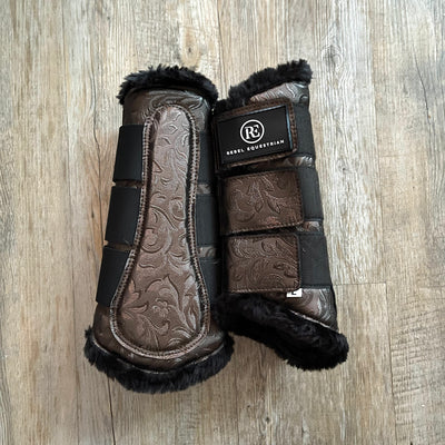 rebel equestrian brown damask brushing boots dressage boots 