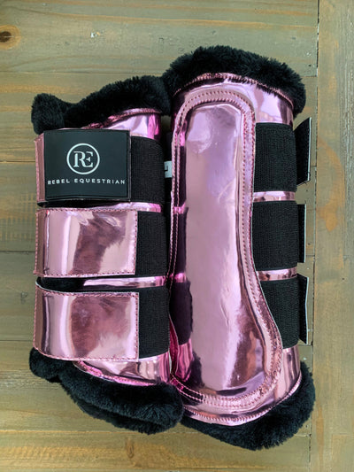 rebel equestrian pink metallic horse brushing boots 